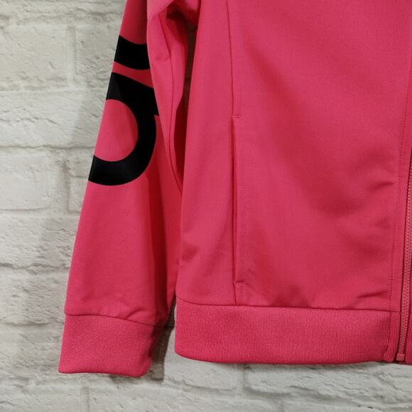 O Adidas Girls Pink Linear Logo Tricot Full Zip Athletic Track Jacket NWT L 14 - Picture 3 of 8